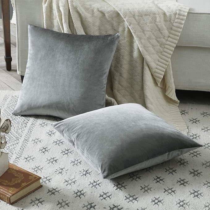 GIGIZAZA Decorative Throw Pillow Covers 20 x 20, Deep Grey Sofa Pillow Covers Velvet, Set of 4 Decor Square Cushion Covers