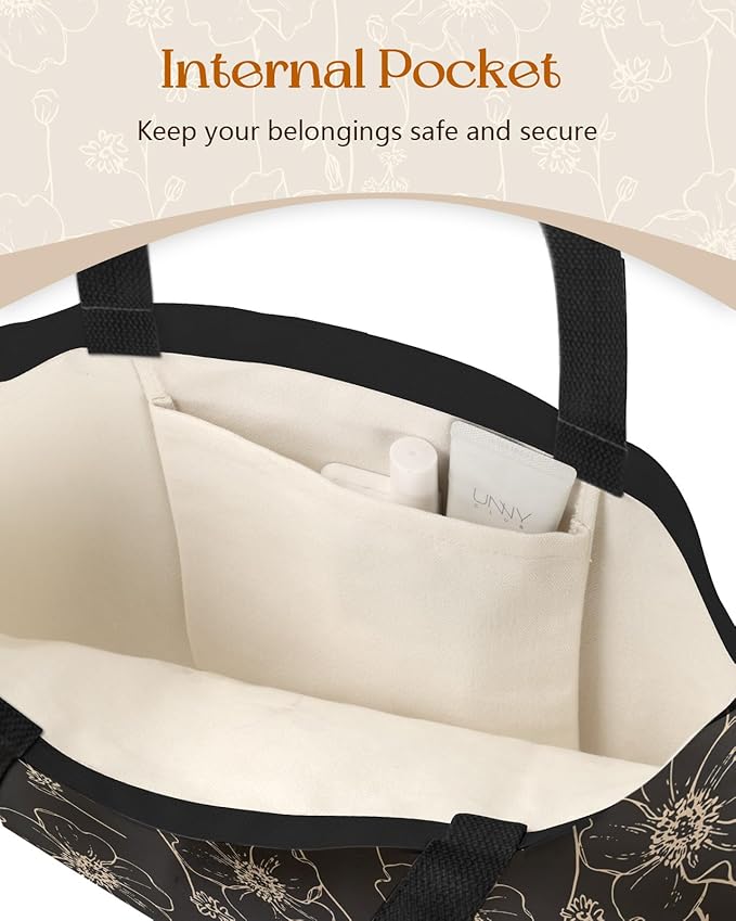 Canvas Tote Bag for Women - Aesthetic Canvas Totes with Pockets Cute Reusable Cloths Ladies Shoulder Bag