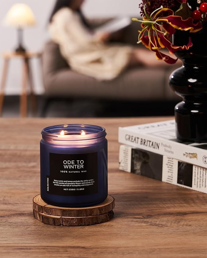M&SENSE Ode to Winter - Lavender Sandalwood Scent 11.6oz Natural Soy Wax Non Toxic Candle, Up to 70 Hours Burn Time Winter Scents, 2 Cotton Wick Jar Candle Home Scented Gift