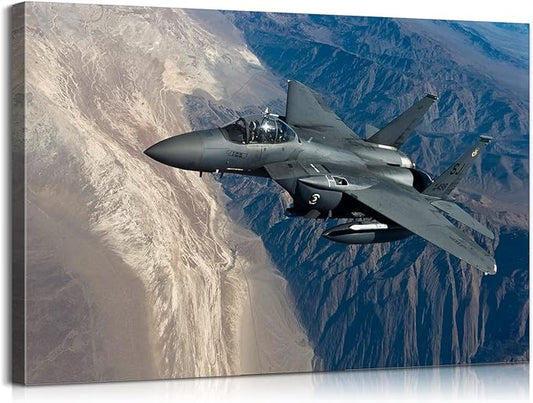 Mistyefly Airplane Wall Art Aviation Wall Art F-15e Strike Eagle Wall Decor Airplane Canvas Art Military Poster Fighter Jet Art Aviation Poster Aircraft Artwork for Bedroom Decor (12''Hx18''W)