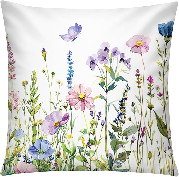 COMMINY 6 Pack Spring Floral Pillow Cover 18x18 Blossm Flower Throw Pillow Covers Vibrant Color in 6 Unique Patterned Cushion Covers for Couch Sofa Living Room Home 6 P