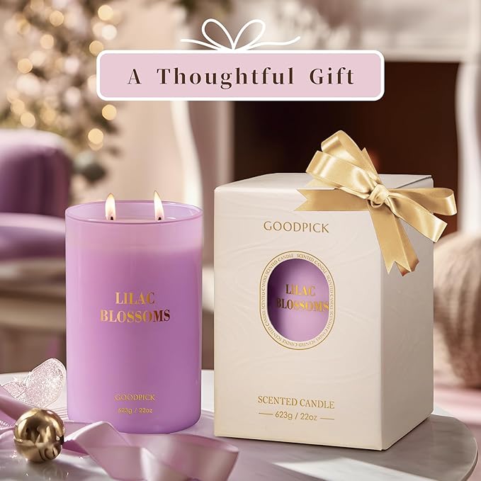 Goodpick Lilac Scented Candle, Mothers Day Soy Wax Candle, 22oz Long Burning 120H for Home Scented, Gifts for Women