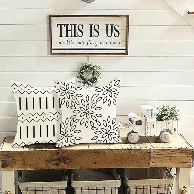 YCOLL Pillow Covers 20x20 Set of 4, Modern Sofa Throw Pillow Cover, Decorative Outdoor Linen Fabric Pillow Case for Couch Bed Car, Cream