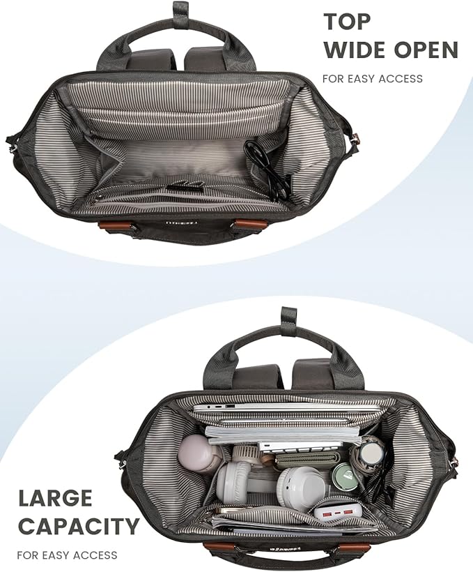 LOVEVOOK Laptop Backpack for Women Work Travel Commuter Backpack Business Computer Bag Doctor Nurse Bags College Backpack Purse, 15.6 Inch, Dark Grey-brown