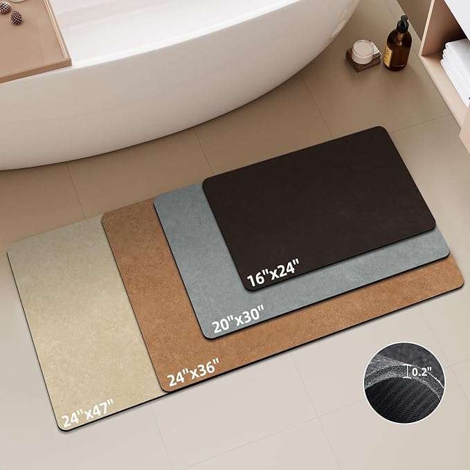 Black Bath Mat, Bathroom Rugs Non Slip Washable Thin Absorbent Quick Dry Bath Mat Fits Under Door Bathroom Floor Mat Perfect for Bath, Shower, or Sink 24"x48" Black