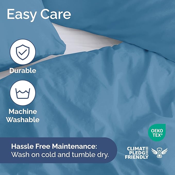 Duvet Cover Queen Size Set - Extra Soft Queen Size Duvet Cover 90 x 90 with 2 Pillow Shams - Hotel Luxury Easy Care and Fade Free w/Zipper Closures & Ties - Comfy Breathable Bedding Set (Denim Blue)