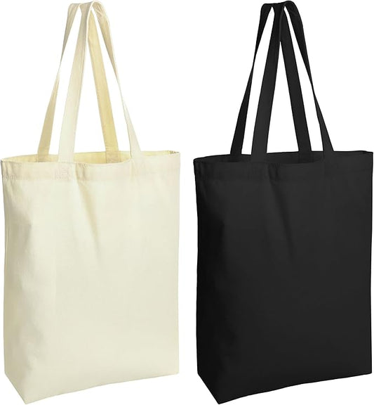 Canvas Tote Bags - 2 Pcs Multi-Purpose Reusable Bags - Perfect for Grocery, Shoppping & DIY Gifts