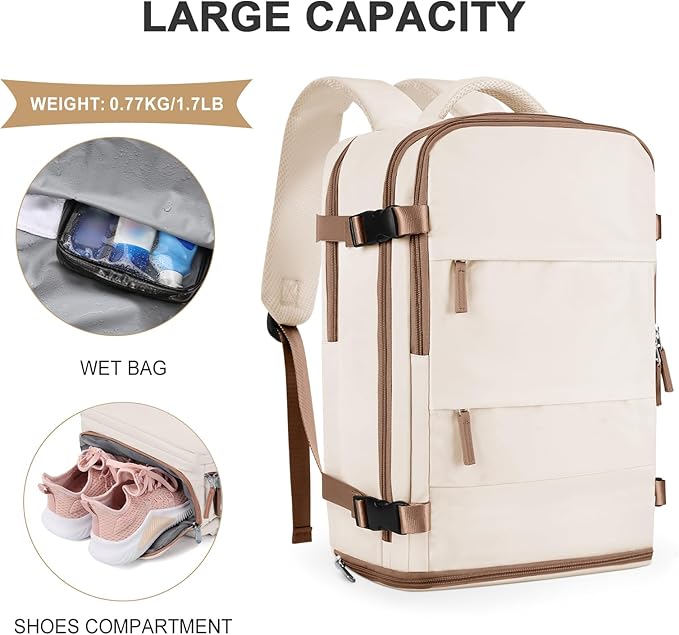 coowoz Travel Backpack For Women Men,Carry On Backpack,Hiking Backpack Outdoor Sports Rucksack Casual Daypack travel essentials(Beige Brown)