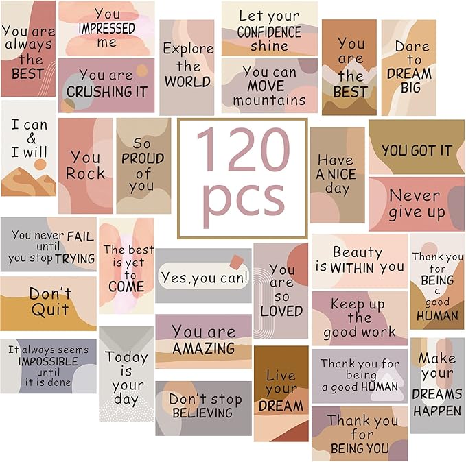 Outus 120 Pcs Motivational Encouragement Quote Cards Inspirational Kindness Appreciation Gratitude Business Cards Encouragement Mini Note Cards, 30 Styles, 3.5 x 2 Inch(Boho Style)