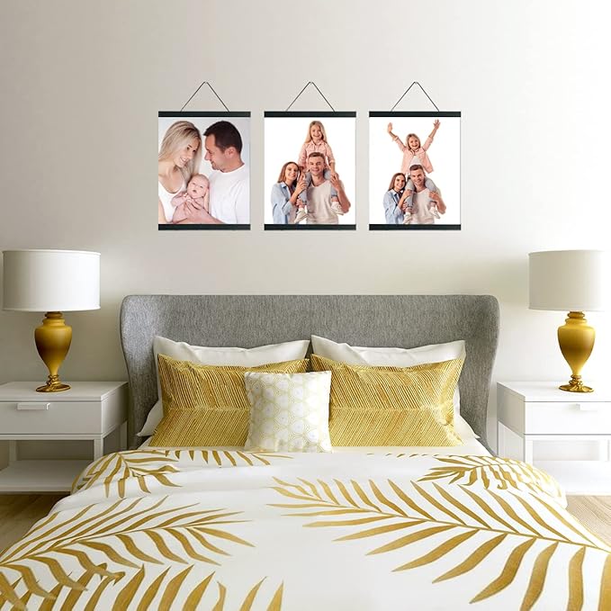 3 Pack Magnetic Poster Hanger 10 Inch Black, 10x12 10x16 10x14 Poster Frame Wood Wooden Magnet Print Posters Dowel Scroll Hanger Hangers Hanging Kit for Walls Map Canvas Artwork