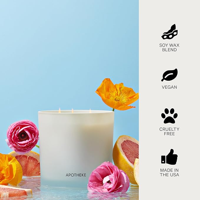Apotheke 3-Wick Scented Candles for Home, Sea Salt Grapefruit - 26 oz Soy Wax Jar Candle Gift for Women - Long-Lasting Fragrance with Perfume-Grade Essential Oils - Pepper, Dew Drops & Tarragon