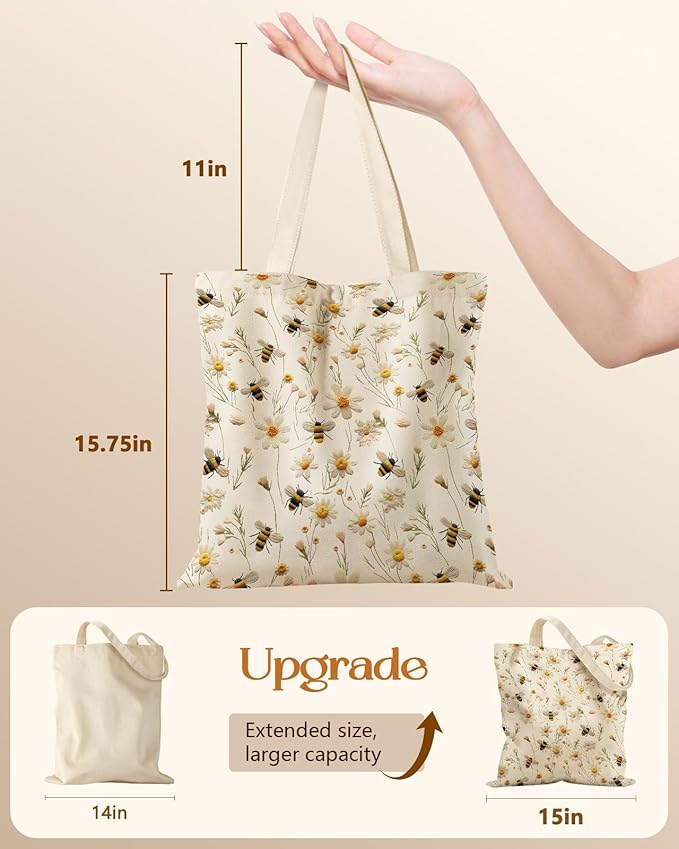 Canvas Tote Bag for Women - Aesthetic Canvas Totes with Pockets Cute Reusable Cloths Ladies Shoulder Bag