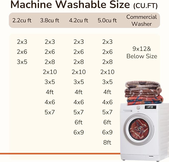 Area Rug 6x9 Rug Machine Washable Non-Slip Low Pile Print Pattern Western Rug for Living Room Bedroom Entryway Tribal Series -Red/Orange