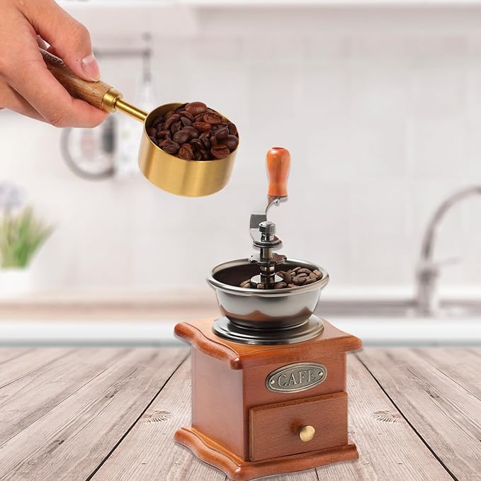 Gold Measuring Cups and Spoons Set with Fragrant Wood Handles, Premium Stainless Steel Measuring Spoons and Measuring Cups Set, For Cooking and Baking in the Kitchen (8 Piece)