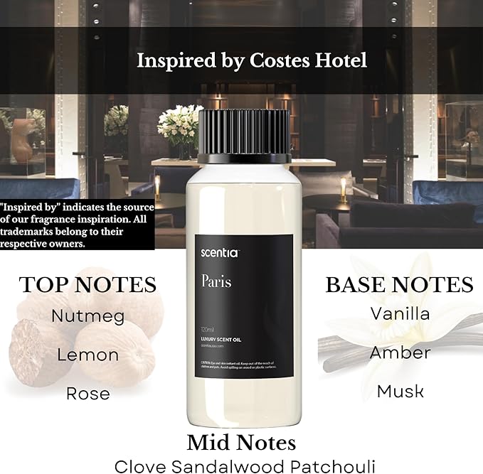 Hotel Diffuser Oil Inspired by The Hotel Costes Paris Scent - 50 mL 1.69 fl oz - Fragrance Oil Blend Rose,Clove &Sandalwood for Aromatherapy Diffuser & Humidifiers -Paris