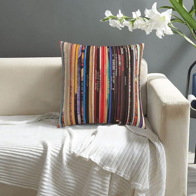 Indie Rock Vinyl Records Square Pillow Case Throw Pillow Covers Decorative Pillowcase Cushion Cover with Car Couch Sofa Chair Bed Living Room 18x18 Inch