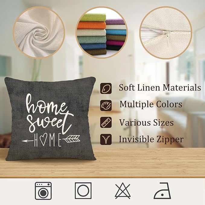 YCOLL Pillow Covers 18x18 Modern Sofa Throw Pillow Cover, Decorative Outdoor Linen Fabric Pillow Case for Couch Bed Car (Rustic Gray, 18x18,Set of 4)