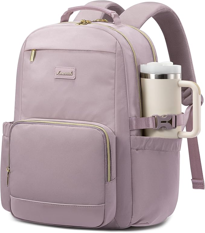 LOVEVOOK Laptop Backpack for Women with Pouch Pocket for Large Capacity Cup,17 Inch Laptop Computer Bag Travel Backpack Purse,Waterproof Work Business Backpack College Teacher Bags,Grayish Purple