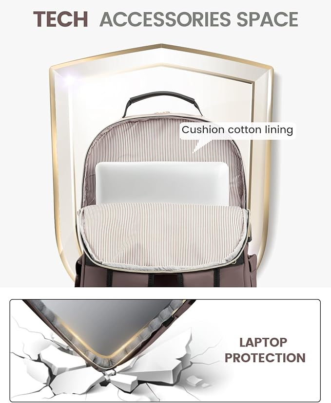 LOVEVOOK Laptop Backpack Purse for Women, Large Capacity Travel Business Computer Work Bag, Quilted Casual Nurse Backpack for Womens, Fit 15.6 Inch Laptop with USB Port, Brown