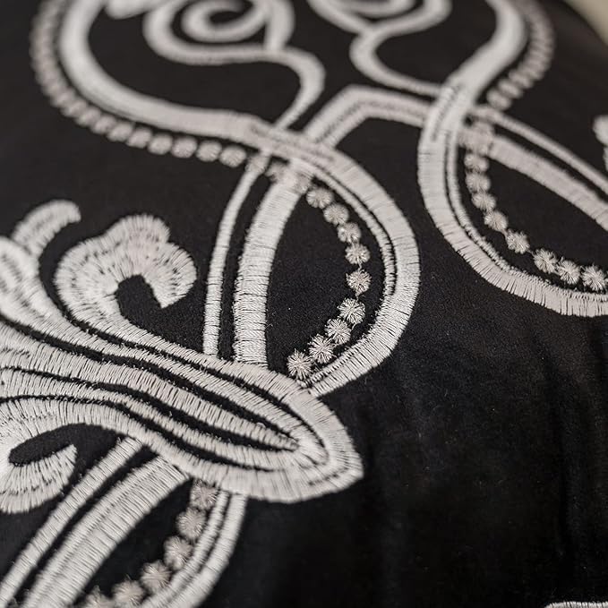 Aeckself European Floral Pillow Cover 20x20 Inch, Luxury Velvet Embroidered Decorative Throw Pillow Cover for Couch Bedroom Living Room, Black and White