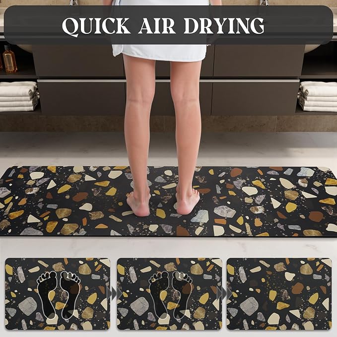 MontVoo -Bath Mat-Non Slip Thin Bathroom Rugs Fit Under Door- Quick Dry Absorbent Faux Suede Surface Grey Bathroom Floor Mats-Shower Rug for in Front of Bathtub Shower Black & Multi Color 24X70