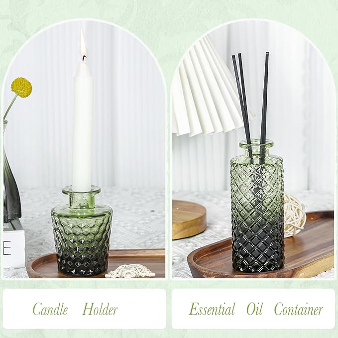 Green Glass Bud Vases Set of 12, Mini Flower Vase for Centerpieces, Small Glass Vases in Bulk for Wedding Decorations, Vintage Vase for Bridal Shower, Party, Recepetion, Home Table Décor