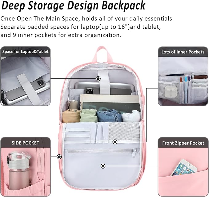 MAXTOP Deep Storage Laptop Backpack with USB Charging Port[Water Resistant] College Computer Bookbag Fits 16 Inch Laptop