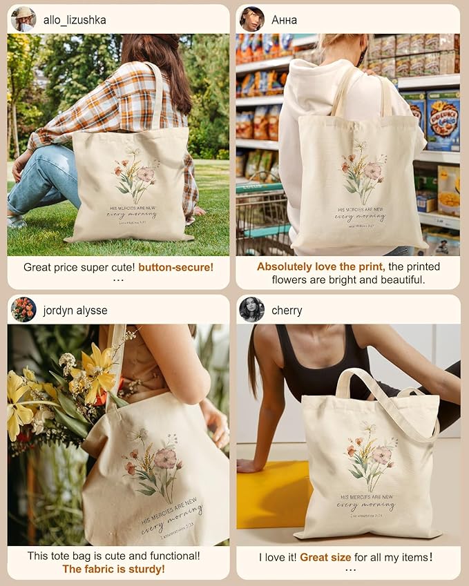 Canvas Tote Bag for Women - Aesthetic Canvas Totes with Pockets Cute Reusable Cloths Ladies Shoulder Bag