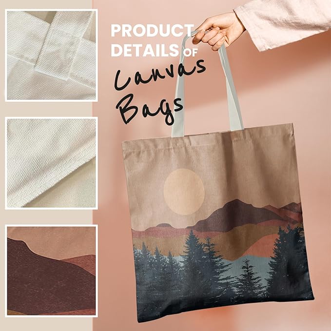 Boho Tote Bag Aesthetic, Minimalist Abstract Boho Terracotta Sun Sunshine Canvas Tote Bag for Women