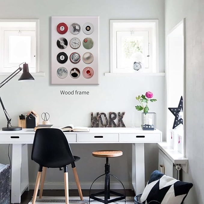 Trendy Retro Disco Wall Art - Vintage Lucky 8 Ball Poster, Funky Music Record Wall Decor, 24x36 inch Framed Unique 7 Ball Canvas Prints, Preppy Aesthetic Painting