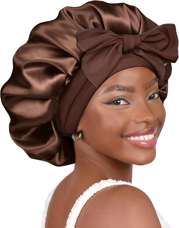 YANIBEST Silk Bonnet for Sleeping Women Satin Bonnet Double Layer Satin Lined Hair Bonnet with Tie Band Curly Hair