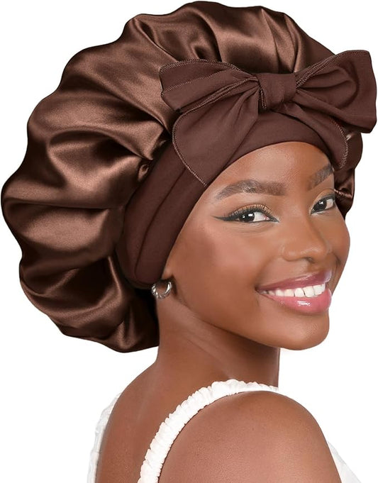 YANIBEST Silk Bonnet for Sleeping Women Satin Bonnet Double Layer Satin Lined Hair Bonnet with Tie Band Curly Hair
