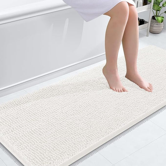 OLANLY Bathroom Rugs 59x24, Extra Soft Absorbent Chenille Bath Rugs, Rubber Backing Quick Dry, Machine Washable Bath Mats for Bathroom Floor, Tub and Shower, Home Decor Accessories, Ivory