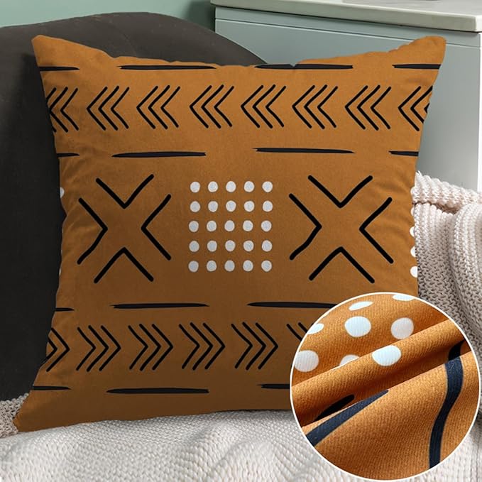 African Throw Pillow Covers Set of 6, Rustic Mud Cloth Texture Brown Pillowcase Boho Ethnic Mudcloth Home Decor Outdoor Decorative Cushion Case 18"X18"