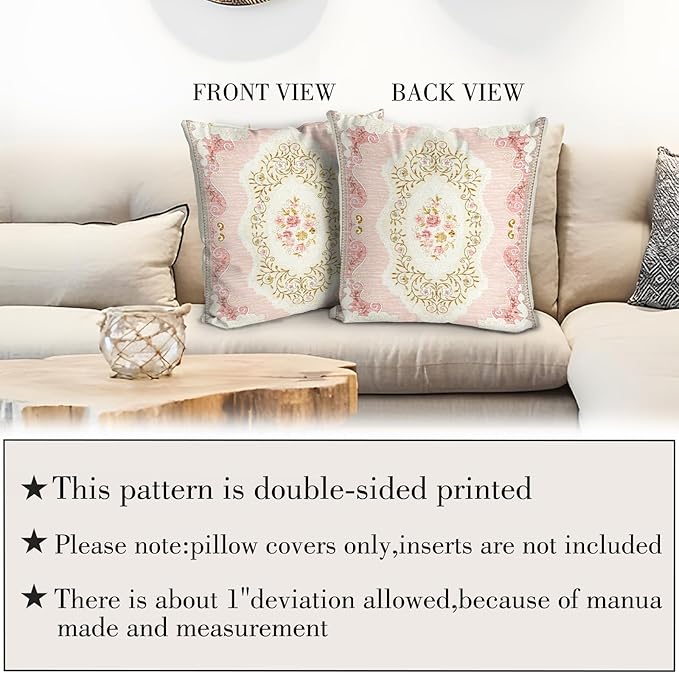 Boho Floral Throw Pillow Covers 16x16 inch Set of 2,Pink Boho Rug Geometric Floral Pattern Decor Double Sided Pattern Cushion Cover Soft Pillow Case Living Sofa Room Bed Square Pillow Cover