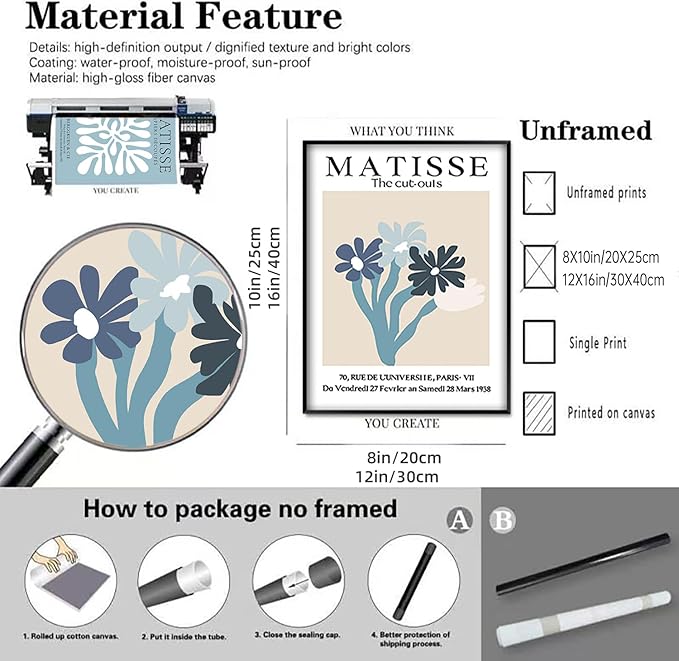 Navy Blue Matisse Poster Prints Set of 6 Henri Matisse Wall Art Flower Market Minimalist Painting Pictures Abstract Aesthetic for Room Bedroom12x16 Inch Unframed