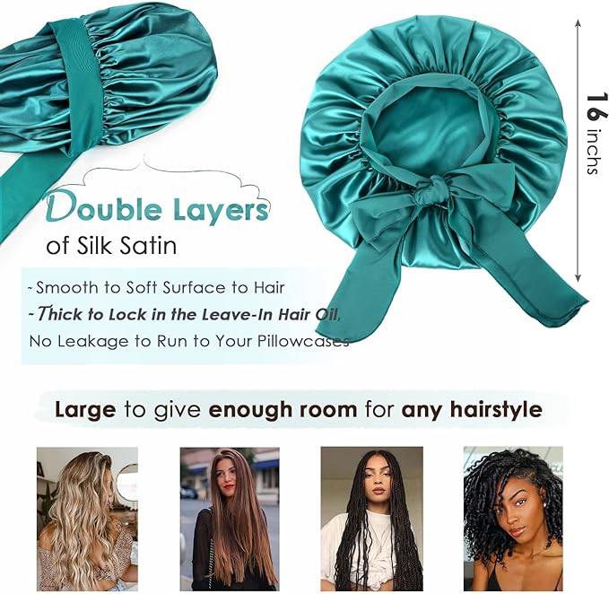YANIBEST Silk Bonnet for Sleeping Women Satin Bonnet Double Layer Satin Lined Hair Bonnet with Tie Band Curly Hair