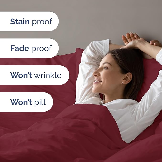 Duvet Cover Full Size Set - Extra Soft Full Size Duvet Cover 80 x 90 with 2 Pillow Shams - Hotel Luxury Easy Care and Fade Free with Zipper Closures & Ties - Comfy Breathable Bedding Set (Burgundy)