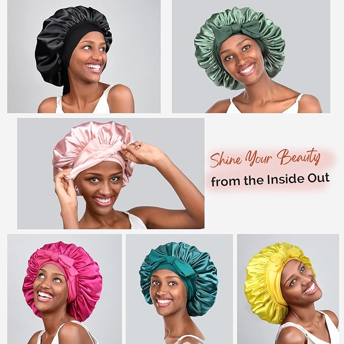 YANIBEST Silk Bonnet for Sleeping Women Satin Bonnet Double Layer Satin Lined Hair Bonnet with Tie Band Curly Hair