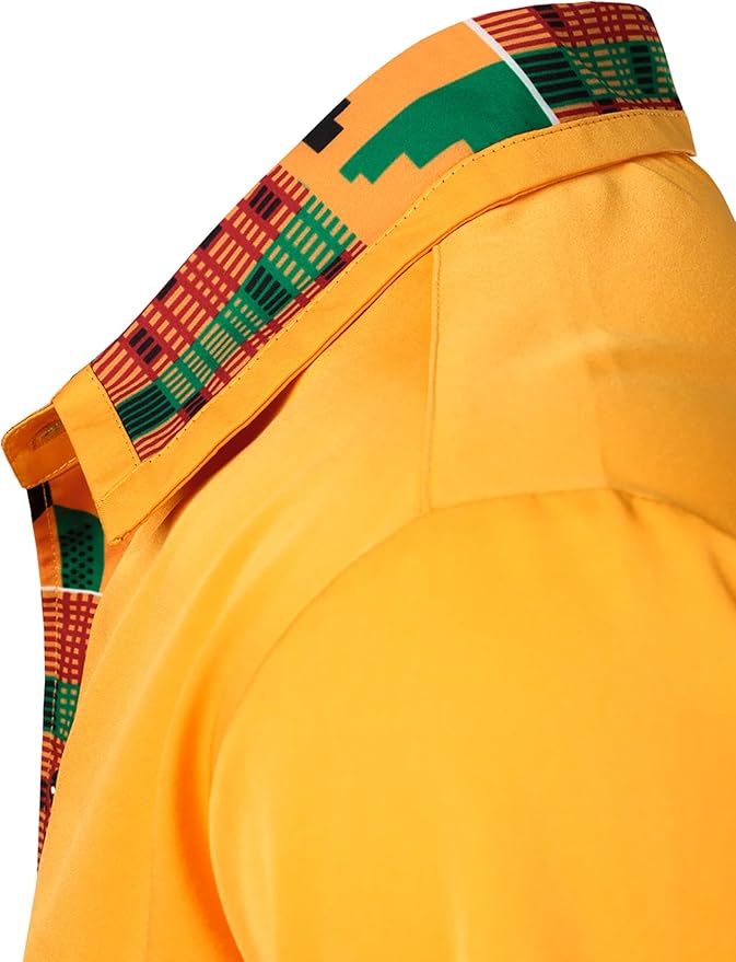 ZEROYAA Men's African Printed Patchwork Design Short Sleeve Button up Shirt