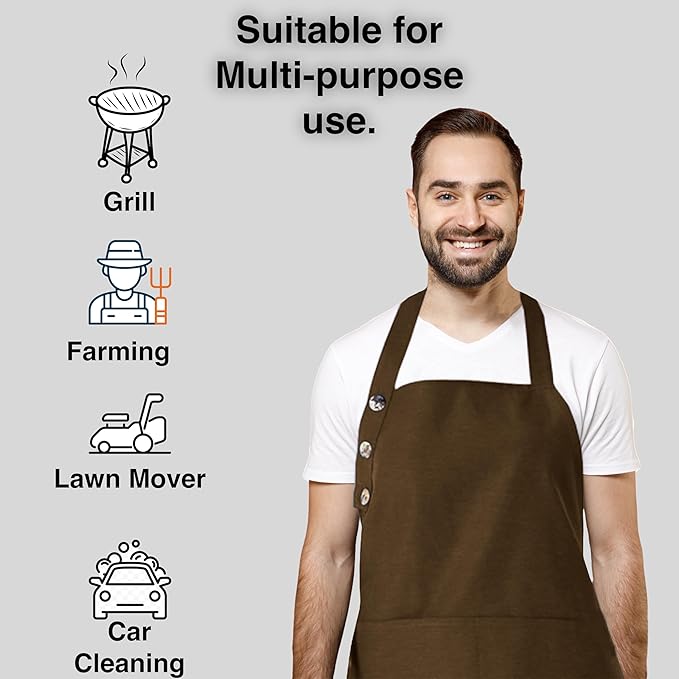 TOSHE Kitchen Apron Waterdrop Resistant Cotton Apron with adjustable Aprons for Women with Pockets 12 Color option Cooking Brown Apron (Brown)