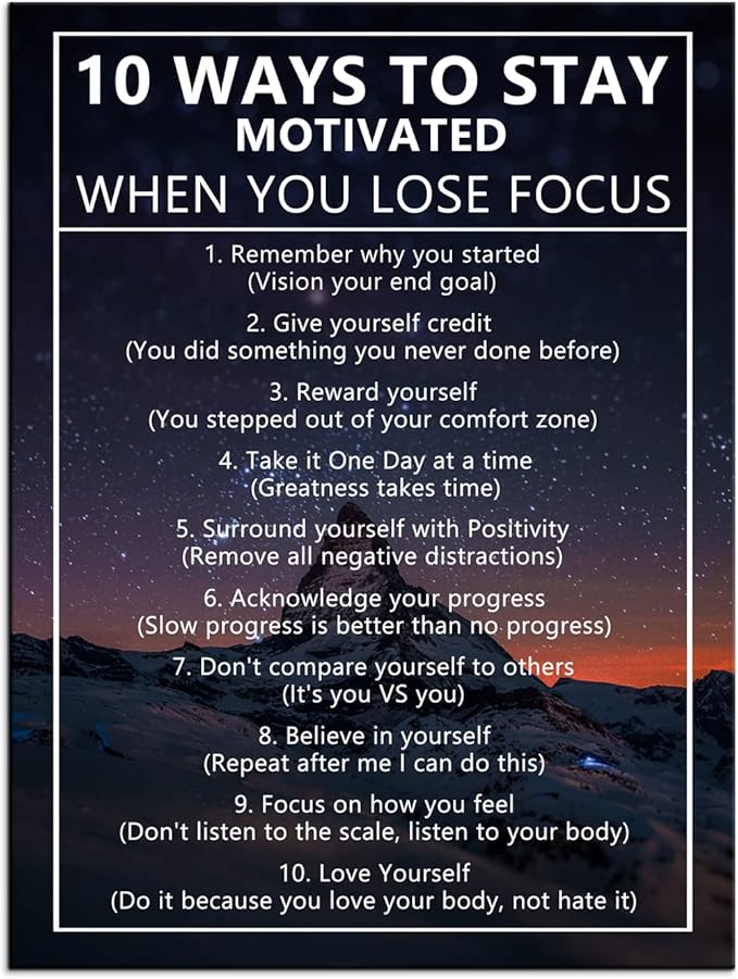Inspirational Canvas Painting Wall Art for Office 10 Ways to Stay Motivated When You Lose Focus Motivational Wall Art Life Growth Poster Framed Artwork Prints Picture for Living Room [30''Wx 40''H]