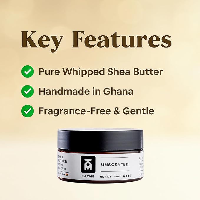 Kaeme Unscented African Shea Butter Made with Raw Organic Unrefined Skin Moisturizer Fragrance Free Ehipped body Butter for women and men (3.4oz/100g jar)