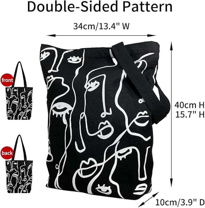 Canvas Tote Bag for Women, Aesthetic Tote Bag with Zipper Pocket for Grocery Travel Work Gift, Canvas Shopping Bag