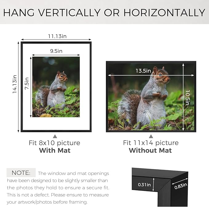 Golden State Art 11x14 Picture Frame 3 Pack - Aluminum Frames with 8x10 Removable Mats & Real Glass, Display 11x14 Posters or 8x10 Photos - Black Gallery Wall Frames for Home Office Decor