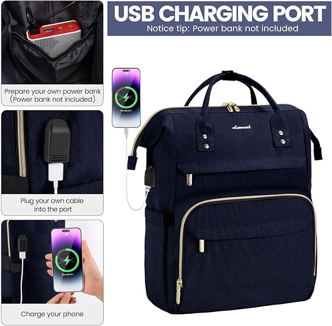 LOVEVOOK Laptop Backpack for Women,15.6 Inch Professional Womens Travel Backpack Purse Computer Laptop Bag Nurse Teacher Backpack,Waterproof College Work Bags Back Pack with USB Port,Royal Blue-2