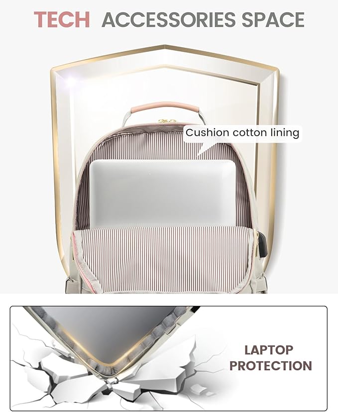 LOVEVOOK Laptop Backpack Purse for Women, Work Travel Computer Bags, College School Backpack for Student Girl, Quilted Casual Daypack with USB Port, Fit 15.6 Inch Laptop, Grey Pink