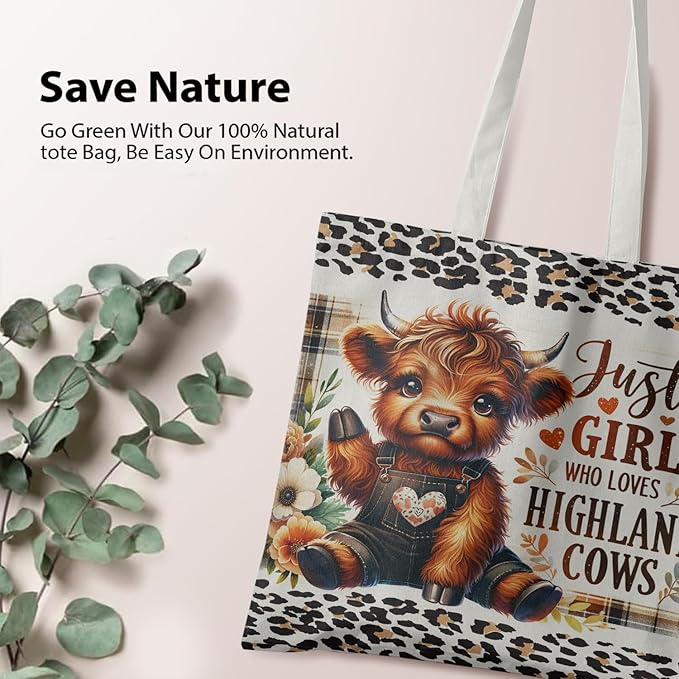 Western Highland Cow Canvas Tote Bag - Highland Cow Lover Gifts,Canvas Shoulder Bag for Women for Girls