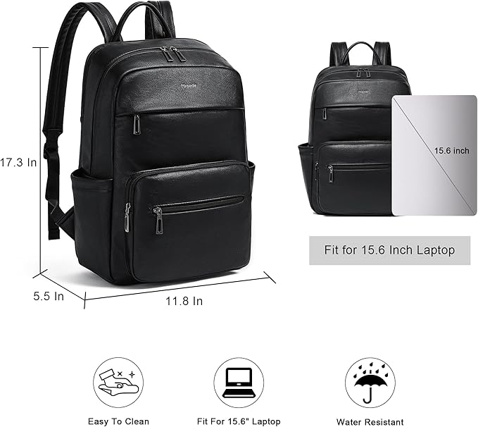 Leather Laptop Backpack for Women 15.6 Inch Laptop Travel Backpack Purse Casual Daypack with Laptop Compartment for College Work Nurse Business Weekender, Black