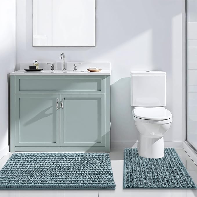 Arotive Luxury Chenille Bathroom Rug Mat, Extra Soft Thick Absorbent Shaggy Bath Rugs, Non-Slip Machine Wash Dry, Plush Bath Mats for Bathroom, Shower and Tub, 47x24, Smoky Gray